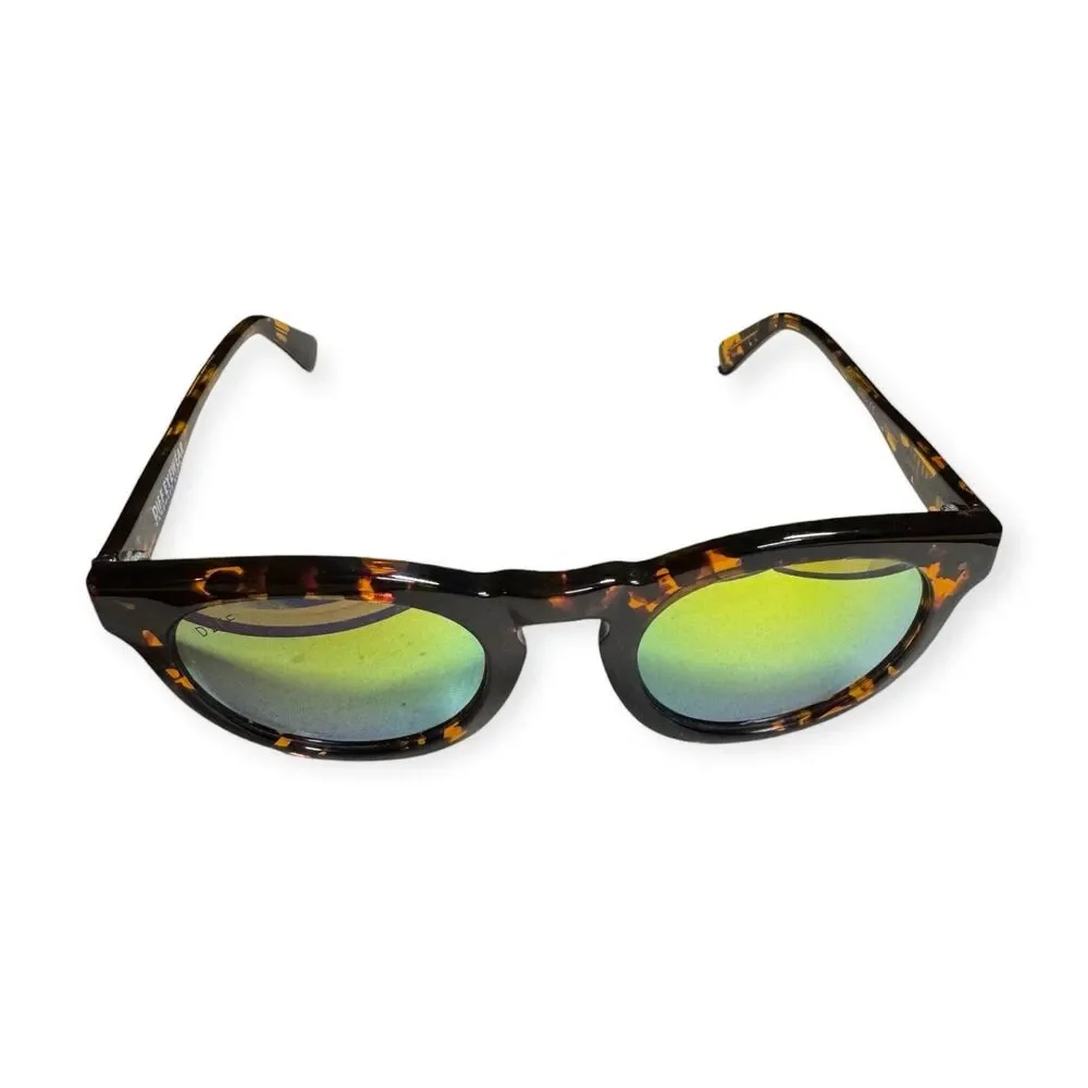 DIFF Dime II Mirrored‎ Sunglasses Tortoise Frame Green Mirror Lens Round Retro